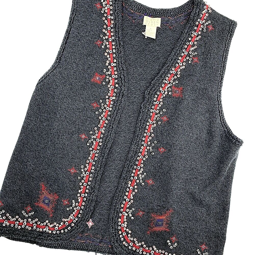 Vintage Sigrid Olsen silk wool blend sweater vest beaded size L